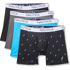 Nautica Men’s 4 Pack Stretch Micro Boxer Briefs(Black/Lead/Hawaiian Ocean/Sail Print)
