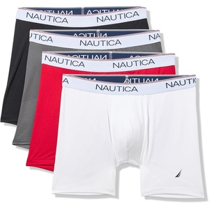 Nautica Men’s 4 Pack Stretch Micro Boxer Briefs(Black/White/Lead/Nautica Red)