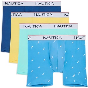 Nautica Men’s 4 Pack Stretch Micro Boxer Briefs(Lemonade/Union Blue/Blue Tint/Sail Print)