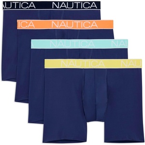 Nautica Men’s 4-pack Brushed Micro Boxer Briefs(4 Deep Cobalt- Assorted Waistband)