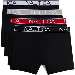 Nautica Men’s 4-pack Brushed Micro Boxer Briefs(Black- Black/Rhubarb Rose/Alloy/White Wb)