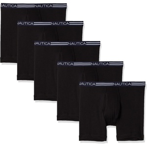 Nautica Men’s 5 Pack Classic Cotton Boxer Briefs(Black- 5 Pack)