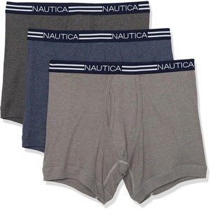 Nautica Men’s Classic Cotton 3-Pack Boxer Briefs(Peacoat Heather/Charcoal Heather/Heather Grey)