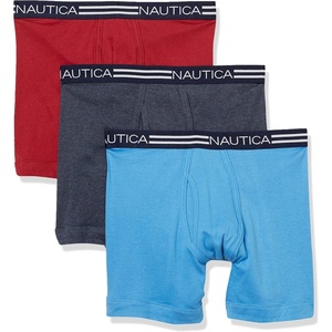 Nautica Men’s Classic Cotton 3-Pack Boxer Briefs(Peacoat Heather/Rhubarb Rose/Regatta)