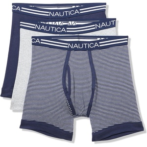 Nautica Men’s Classic Cotton 3-Pack Boxer Briefs(Peacoat/Heather Grey/Stripe 2 White)