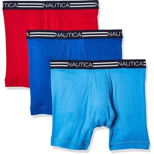 Nautica Men’s Classic Cotton 3-Pack Boxer Briefs(Sea Cobalt/Aero Blue/Nautica Red)