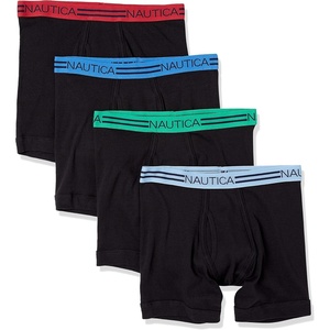 Nautica Men’s Classic Cotton 4-pack Boxer Briefs(Black – Rose/Clear Sky/Noon/Deep Mint Wb)