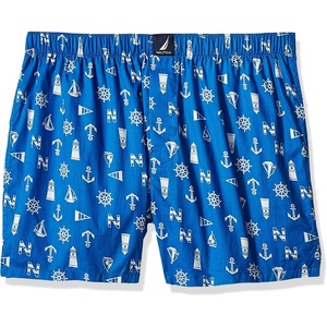 Nautica Men’s Classic Cotton Woven Boxer(Lighthouse Print/Cobalt)