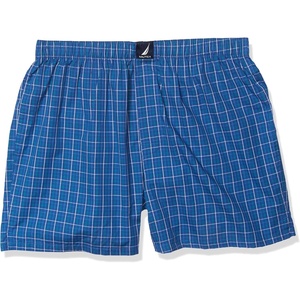 Nautica Men’s Classic Cotton Woven Boxer(Plaid Print-windsurf Blue)