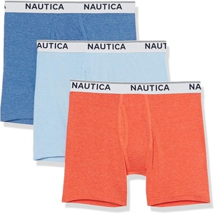 Nautica Men’s Stretch Performance 3-pack Boxer Briefs(Dutch/Sea Mist/Burnt Orange Heather)