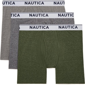 Nautica Men’s Stretch Performance 3-pack Boxer Briefs(Light Grey/Charcoal/Forest Green Heather)