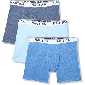 Nautica Men’s Stretch Performance 3-pack Boxer Briefs(Peacoat/Dutch/Sea Mist Heather)