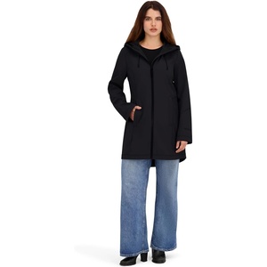 Nautica Women’s Bonded Rain Coat – Lightweight Water-Resistant Transitional Jacket with Back Cinch(Black)
