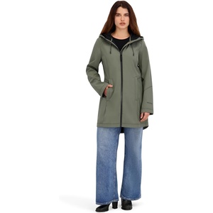 Nautica Women’s Bonded Rain Coat – Lightweight Water-Resistant Transitional Jacket with Back Cinch(Sage)
