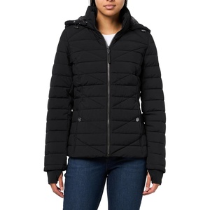 Nautica Womens Faux Fur Trim Hooded Midweight Puffer Jacket(Black)