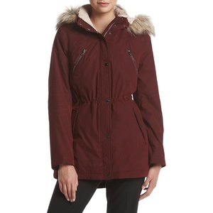 Nautica Women’s Heavyweight Puffer Jacket-bib Insert-faux Fur-lined Hood Wind Water-resistant Winter Coat(Burgundy)