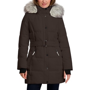 Nautica Women’s Heavyweight Puffer Jacket-bib Insert-faux Fur-lined Hood Wind Water-resistant Winter Coat(Espresso)