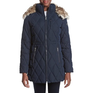 Nautica Women’s Heavyweight Puffer Jacket-bib Insert-faux Fur-lined Hood Wind Water-resistant Winter Coat(Marine)