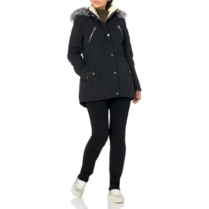 Nautica Women’s Microfiber Parka Anorak Jacket With Faux Fur Hooded Trim(Black)