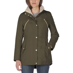 Nautica Women’s Microfiber Parka Anorak Jacket With Faux Fur Hooded Trim(Olive)
