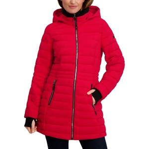 Nautica Women’s Midweight 3/4 Length Puffer Jacket with Hood, Wind & Water Resistant Winter Coat(Nautica Red)