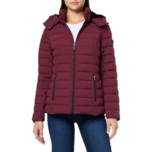 Nautica Women’s Short Stretch Puffer Jacket With Fur Hood.(Spice)