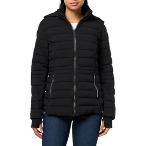 Nautica Women’s Short Stretch Puffer Jacket–Detachable Faux Fur Hood & Storm Cuffs(Black)