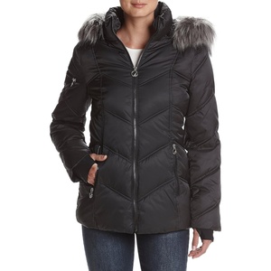 Nautica Women’s Short Stretch Puffer Jacket–Detachable Faux Fur Hood & Storm Cuffs(Deep Black)