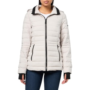 Nautica Women’s Short Stretch Puffer Jacket–Detachable Faux Fur Hood & Storm Cuffs(Limestone)