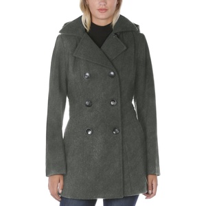 Nautica Women’s Soft Wool Blend Peacoat – Double Breasted Winter Coat with Removable Hood(Charcoal)