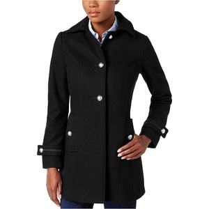 Nautica Women’s Soft Wool Blend Peacoat – Double Breasted Winter Coat with Removable Hood(Midnight)