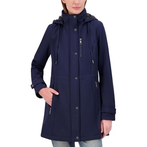 Nautica Womens Softshell Jacket – Water-Resistant Transitional Coat Faux Fur Hood, Adjustable Waist(Navy Seas)