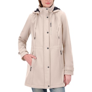 Nautica Womens Softshell Jacket – Water-Resistant Transitional Coat Faux Fur Hood, Adjustable Waist(Soft Beige)