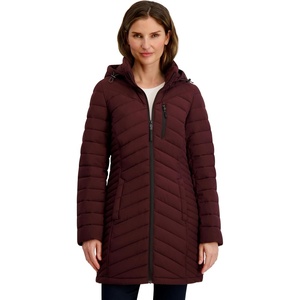 Nautica Women’s Stretch Puffer Jacket – Midweight Quilted Coat Detachable Hood(Chianti)