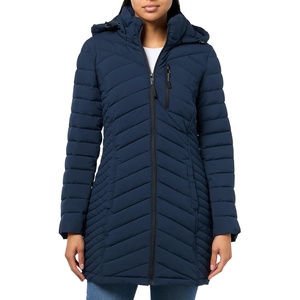 Nautica Women’s Stretch Puffer Jacket – Midweight Quilted Coat Detachable Hood(Deep Navy)