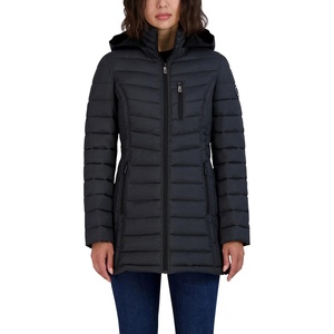 Nautica Women’s Stretch Puffer Jacket – Midweight Quilted Coat Detachable Hood(Grey)