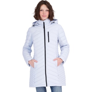 Nautica Women’s Stretch Puffer Jacket – Midweight Quilted Coat Detachable Hood(Heather Blue)