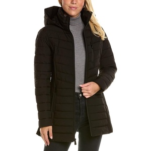 Nautica Women’s Stretch Puffer Jacket – Midweight Quilted Coat Detachable Hood(Midnight Black)