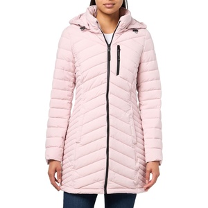 Nautica Women’s Stretch Puffer Jacket – Midweight Quilted Coat Detachable Hood(Pink)
