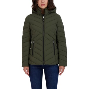 Nautica Women’s Stretch Puffer Jacket – Midweight Short Stretch Coat with Detachable Hood(Military Green)