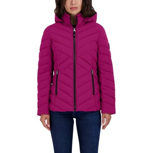 Nautica Women’s Stretch Puffer Jacket – Midweight Short Stretch Coat with Detachable Hood(Raspberry)