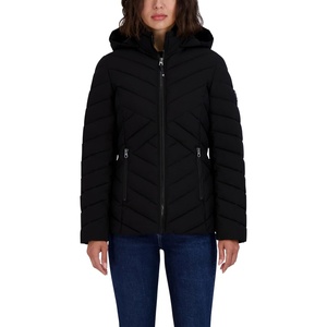 Nautica Women’s Stretch Puffer Jacket – Midweight Short Stretch Coat with Detachable Hood(Vintage Black)