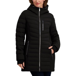 Nautica Women’s Stretch Puffer Jacket – Midweight Winter Coat with Detachable Hood, Storm Cuffs(Onyx)
