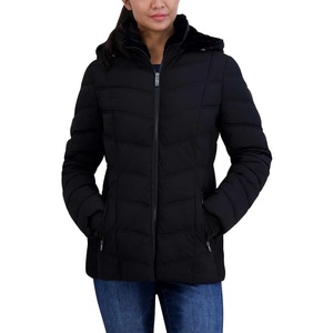 Nautica Women’s Stretch Puffer Jacket –detachable Faux Fur Hood Midweight Water-resistant Coat(Black-a)