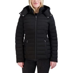 Nautica Women’s Stretch Puffer Jacket –detachable Faux Fur Hood Midweight Water-resistant Coat(Caviar)