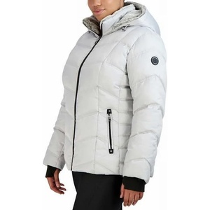 Nautica Women’s Stretch Puffer Jacket –detachable Faux Fur Hood Midweight Water-resistant Coat(Gray)