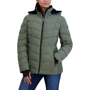 Nautica Women’s Stretch Puffer Jacket –detachable Faux Fur Hood Midweight Water-resistant Coat(Green (Sage))