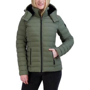 Nautica Women’s Stretch Puffer Jacket –detachable Faux Fur Hood Midweight Water-resistant Coat(Sage)