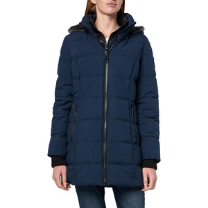 Nautica Women’s Stretch Puffer Jacket-Faux Fur-Lined Hood – Wind & Water-Resistant, Winter Coat(Navy Seas)
