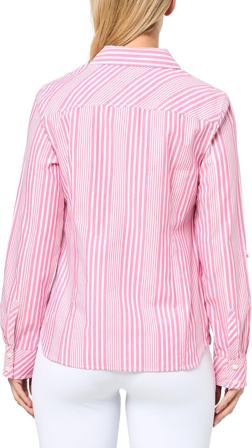 image:imageNautica Womens Button Front Long Sleeve Roll Tab ShirtAster Pink Multi